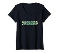 Femme Cheech & Chong Checkered Leaf T-Shirt avec Col en V