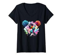 Femme Cheerleader Pom Poms Tie DyeCheerleading Cheer Girls Outfit T-Shirt avec Col en V
