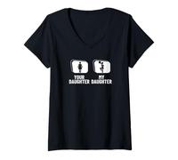 Femme Cheerleader Votre Fille Ma Fille Maman Funny Cheerleading T-Shirt avec Col en V