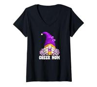 Femme Cheerleading Mom GNOME with Purple Pom Poms for Cheer Mom T-Shirt avec Col en V