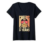 Femme Cheers to 3 Années Jubilé Mariage Anniversaire De Mariage Trois T-Shirt avec Col en V