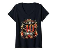 Femme Cheers to 40 Years Old Wedding Anniversary 40th Birthday T-Shirt avec Col en V