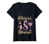 Femme Cheers to 48 Years Old Queen Fête d'anniversaire 48 Ans T-Shirt avec Col en V