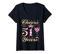 Femme Cheers to 51 Years Old Queen Fête d'anniversaire T-Shirt avec Col en V