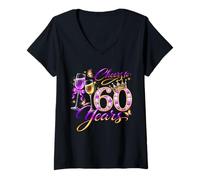 Femme Cheers to 60 Years Old Wedding Anniversary 60th Birthday T-Shirt avec Col en V