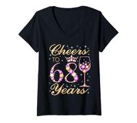 Femme Cheers to 68 Years Old Queen Fête d'anniversaire 68 Ans T-Shirt avec Col en V