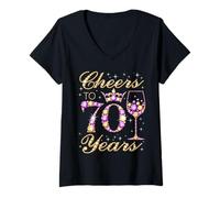 Femme Cheers to 70 Years Old Queen Fête d'anniversaire 70 Ans T-Shirt avec Col en V