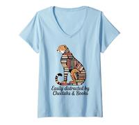 Femme Cheetah Face pour Femmes, Guépard, Imprimé, Livres, Nerds Cheetah T-Shirt avec Col en V