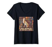 Femme Cheetah Face pour Femmes, Guépard, Imprimé, Livres, Nerds Cheetah T-Shirt avec Col en V