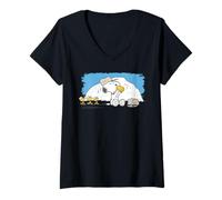 Femme Chef d'aventure des Scouts du Camp d'été Peanuts Snoopy Woodstock T-Shirt avec Col en V