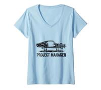 Femme Chef de Projet Constructeur de mécanicien Automobile pour Hot Car Rod Guy T-Shirt avec Col en V