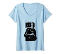 Femme Chef de télévision rétro dans un art de rue surréaliste T-Shirt avec Col en V