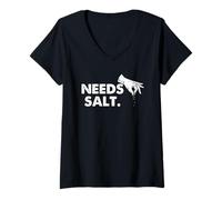 Femme Chef Minimal Kitchen Humour Needs Salt Cooking Citation Art T-Shirt avec Col en V