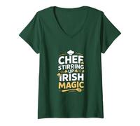 Femme Chef remuant la Magie Irlandaise de la Saint-Patrick T-Shirt avec Col en V