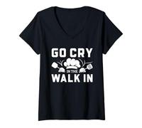 Femme Chef Walk in Cooler Humour Go Cry in The Walk in Funny T-Shirt avec Col en V