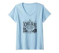Femme Chelsea, Ouest de Londres, Angleterre, Albert Bridge, imprimé Noir T-Shirt avec Col en V