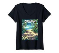 Femme Chemin de Plage pittoresque au Costa Rica avec Palmiers T-Shirt avec Col en V