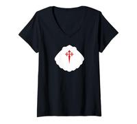 Femme Chemin de SaintJacques de Compostelle Coquille Saint-Jacques T-Shirt avec Col en V