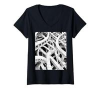 Femme Chemins Complexes Art Illusion d'Optique T-Shirt avec Col en V