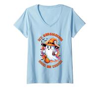 Femme Chemise à café Broomstick Runs on My Broomstick Runs on Fall T-Shirt avec Col en V