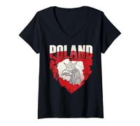 Femme Chemise Aigle Pologne Drapeau Pologne Carte Polska T-Shirt avec Col en V