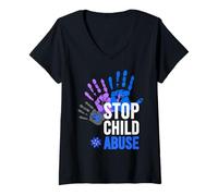 Femme Chemise Anti-abus pour Enfant - Stop Child Abuse Sensibilisation à la prévention de l'abus T-Shirt avec Col en V
