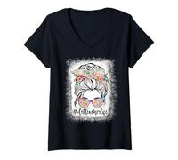 Femme Chemise Blanchie Art Teacher Life Messy Bun Back to School T-Shirt avec Col en V