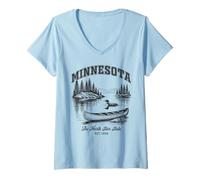 Femme Chemise Canoe Loon du Minnesota The North Star State Lake Nature T-Shirt avec Col en V