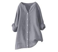 Femme Chemise Coton Lin Été Décontracté Manche Longue Chemisier Tops avec Boutons Col Rever Oversize Couleur Unie Chemisiers et Blouses Tunique Femmes Mode et Elegant Respirant T-Shirt Grande Taille