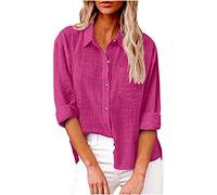 Femme Chemise Coton Lin Simple Boutonné Décontracté Hauts à Revers Tee Shirt Grande Taille Couleur Unie Haut Polyvalents Manche Longue T-Shirt Chic et Elégant D'été Automne Mode Taille S à 5XL