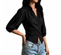 Femme Chemise Courte Blouse Chic Élégant Haut Court Manches 3/4