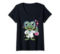 Femme Chemise Cute Frog Scientist - T-Shirt Science Animal pour Enfants T-Shirt avec Col en V