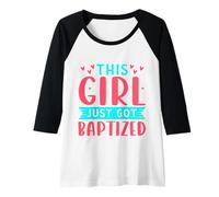 Femme Chemise de baptême chrétienne avec Inscription « This Girl Just got Baptized » Manche Raglan