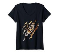 Femme Chemise de Chat du Bengale avec Silhouette de Griffe œil de Tigre Cool 2022 T-Shirt avec Col en V