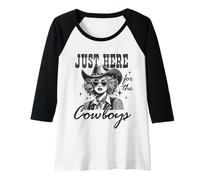 Femme Chemise de cowgirl rétro Just Here for the Cowboys Western Rodeo Manche Raglan