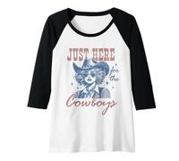 Femme Chemise de cowgirl rétro Just Here for the Cowboys Western Rodeo Manche Raglan