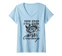 Femme Chemise de cowgirl rétro Just Here for the Cowboys Western Rodeo T-Shirt avec Col en V