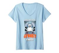 Femme Chemise de Danse ou de friandises, Motif fantôme, DJ, Halloween T-Shirt avec Col en V