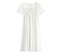 Femme Chemise de Nuit à Manches Courtes Lâche Palace Vêtements de Nuit Rétro Doux Vintage Victoriens Dentelle à Volants Col carré Pyjamas Chemise de Nuit Blanc