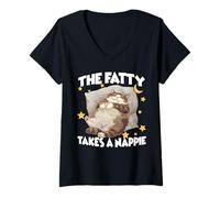 Femme Chemise de Nuit Amusante avec Chat The Fatty Takes Nappie chonk T-Shirt avec Col en V