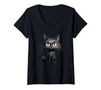 Femme Chemise de nuit chat mignon T-Shirt avec Col en V