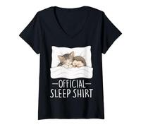 Femme Chemise de Nuit Officielle Chat et hérisson endormi T-Shirt avec Col en V
