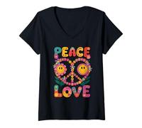 Femme Chemise de paix avec motif floral et cœur rétro T-Shirt avec Col en V