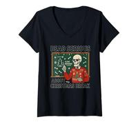 Femme Chemise de Pause de Noël Squelette Teacher Class Dismissed Christmas T-Shirt avec Col en V