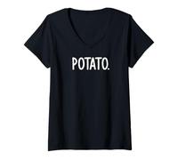Femme Chemise de Pommes de Terre Mot Simple Qui Dit Pomme de Terre T-Shirt avec Col en V