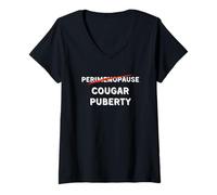 Femme Chemise de puberté Cougar - Chemise de périménopause drôle pour la ménopause T-Shirt avec Col en V