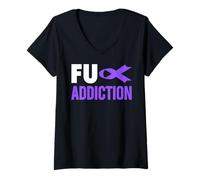 Femme Chemise de Sensibilisation aux surdoses - Sensibilisation aux surdoses FU Addiction T-Shirt avec Col en V