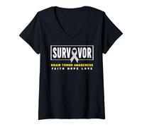 Femme Chemise de Sensibilisation aux tumeurs cérébrales - Survivant de tumeurs cérébrales T-Shirt avec Col en V