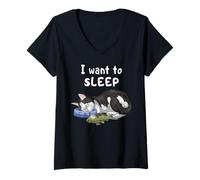Femme Chemise De Sommeil Chat avec Poisson Drôle pour Dormir T-Shirt avec Col en V