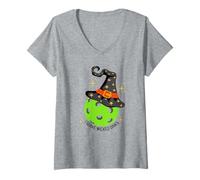 Femme Chemise de sorcière de Pickleball Amusante pour Halloween « I Serve Wicked Dinks » T-Shirt avec Col en V